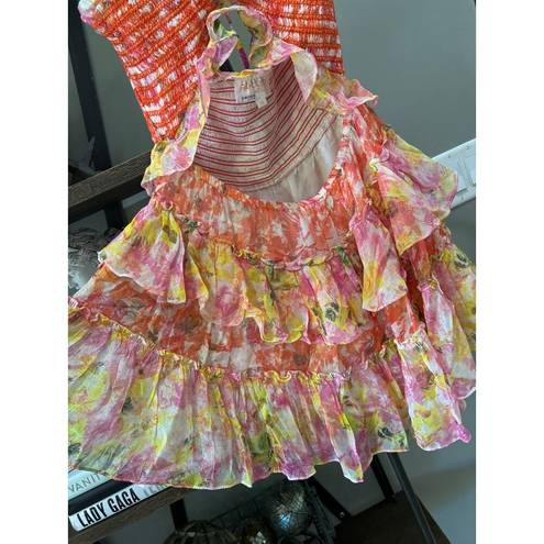 Rococo  SAND Nesh Cut Out Mini Dress Pink Orange Yellow Womens Size Medium