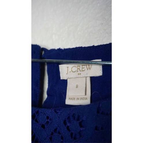 J.Crew  Women's Blue Geometric Lace Lined Sz 8 Short Sleeve Blouse‎