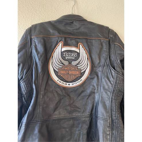 Harley Davidson  105th Anniversary Womens  Black Leather Jacket xl