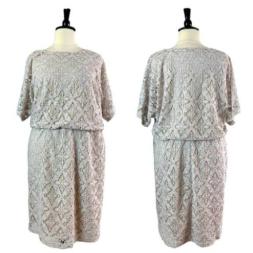 Dress Barn  NEW Blouson Dress Open Stitch Crochet Party Women’s Cream NWT 20W Plus