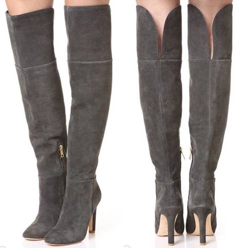 Joie Bentlee Dark Gray Suede Over The Knee Zip 4.25" Thick Heeled Boots 37 7