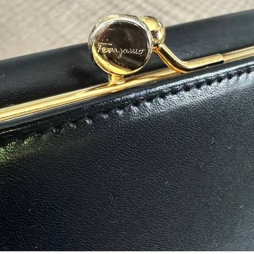 Salvatore Ferragamo Authentic  Black Leather Wallet with Gancini Clasp