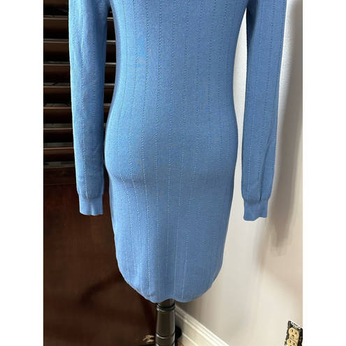 L'Agence  Womens Sweater Dress Blue Stretch Jewel Neck Long Sleeve Ribbed S New