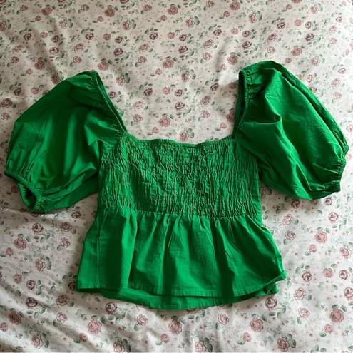 Sim & Sam  kelly green puff sleeve peplum cropped blouse square neck size XL