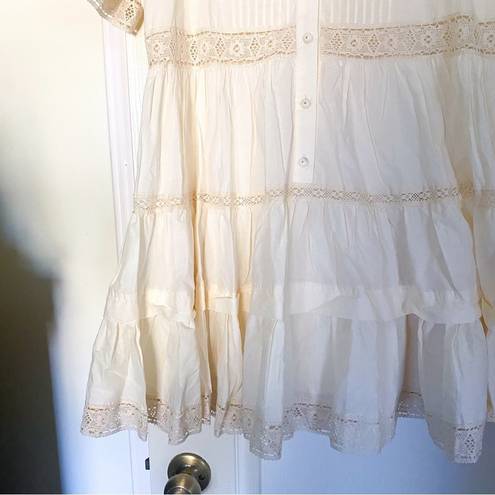 Hunter Bell Dress Newton Lace Pintucked Buttoned Tiered Mini Cream M NWT