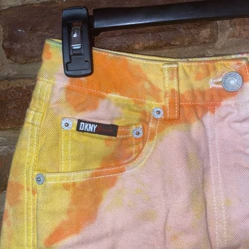 DKNY  Custom Tie Dye Orange Yellow Mini Denim Skirt