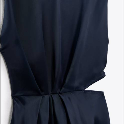 ZARA Cut Out Waist Satin Effect MIDI Dress W/ Slits Navy Blue Size XS NEW -  $41 New With Tags - From Julie