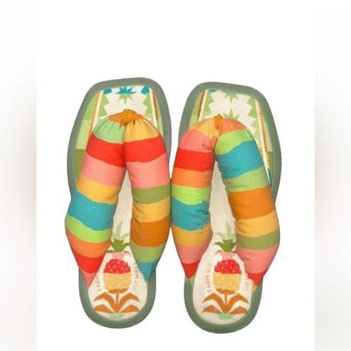 Farm Rio  Striped Multicolored Puffy Pineapple
Sandals(Size 6)