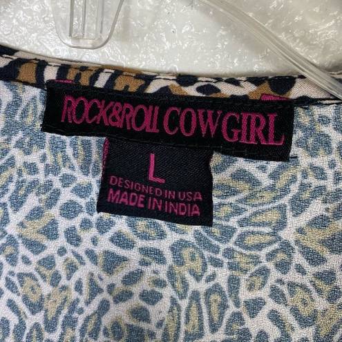 Rock & Roll Cowgirl  Brown Leopard Print Ruffled Surplice Long Sleeve Blouse