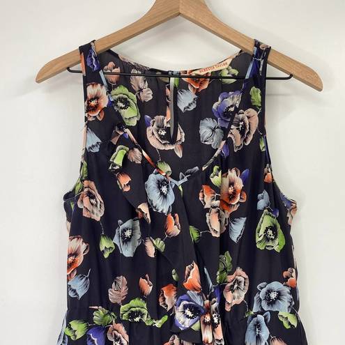 Rebecca Taylor  Fit & Flare Dress Silk Sheer Navy Floral Print Sleeveless Women 8