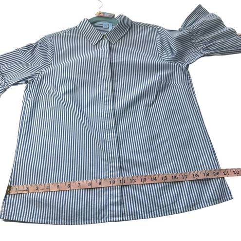 Draper James  Andrea Striped Button Down Ruffle Blouse Blue & White Size 8 Stripe