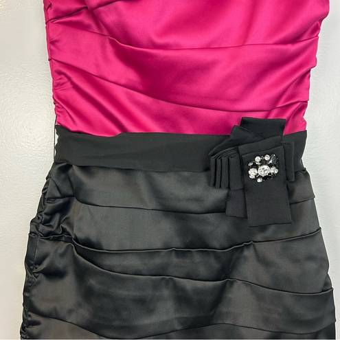 White House | Black Market WHBM Pink/Black Satin Strapless Rhinestone Bodycon Pencil Dress Size 4