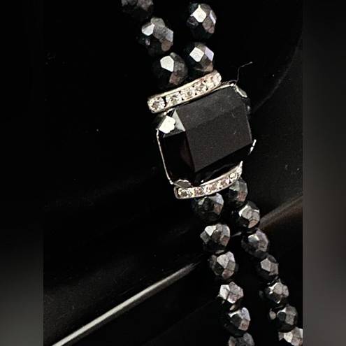 Onyx Vintage Black Hematite  And CZ Lariat Necklace