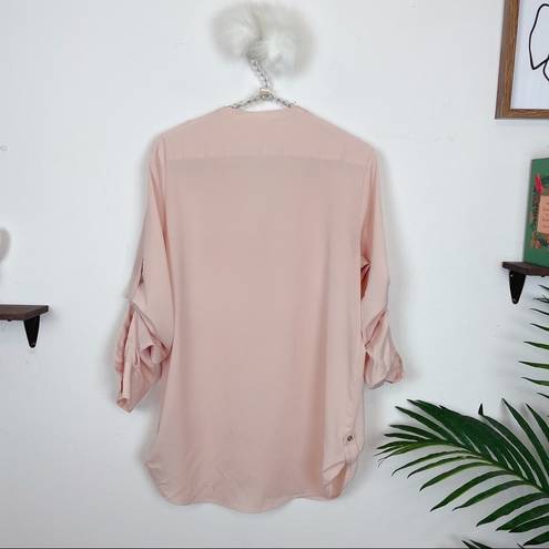 Calvin Klein  Pink Zip-Pocket Roll Sleeve Blouse