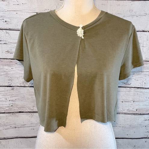 Edge GREEN ENVELOPE Cropped Rough  Top w Single Button Closure Olive Green-S