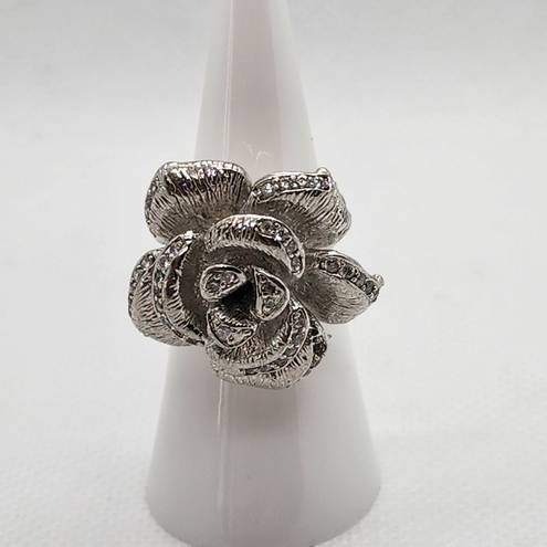 Krass&co Vera &  Brass Silver Tone & Clear Cubic Zirconia Flower Ring (5)