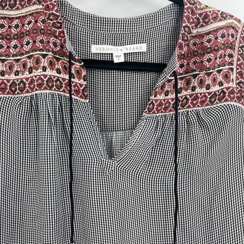 Veronica Beard 100% Silk Gingham Boho Peasant Blouse Top Size 8