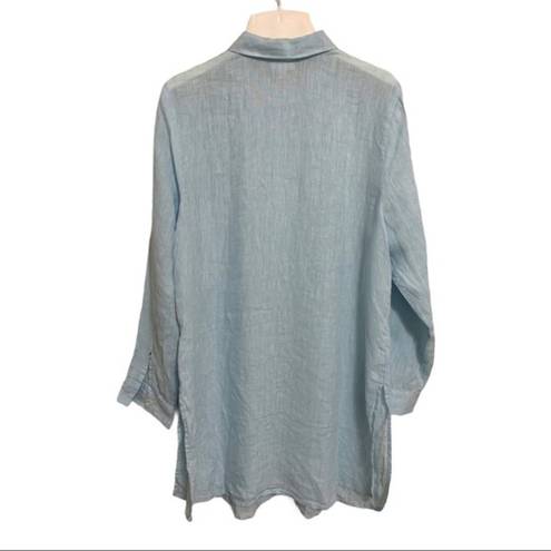 J.Jill  Love Linen Blue Tunic Top Button Front PL