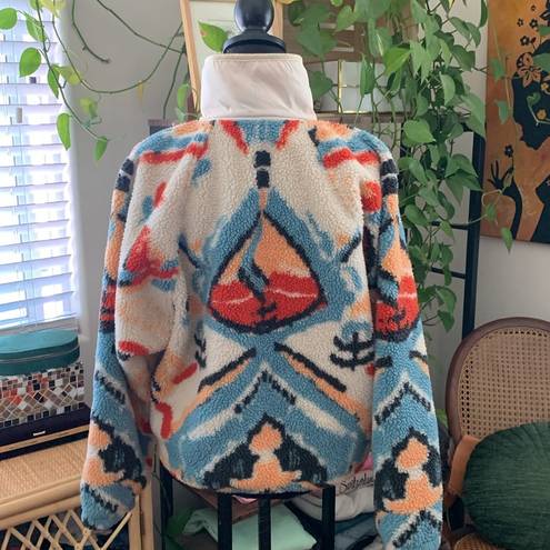 Free People Movement  Hit The Slopes Printed Fleece Jacket Cream Multi Combo