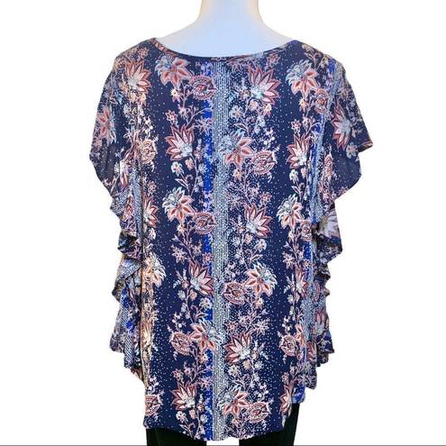 Live and let live Women's  blue floral flutter sleeve top