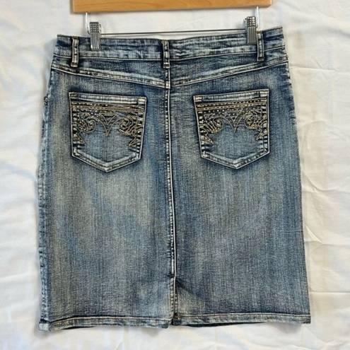 Cache  Women's Jean Skirt Western 10 Knee Length Medium Wash Modest Casual