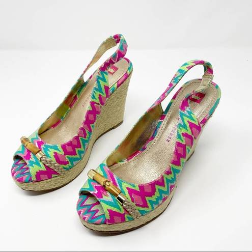 Harper Elaine Turner  Batik Print Wedge Sandals 8