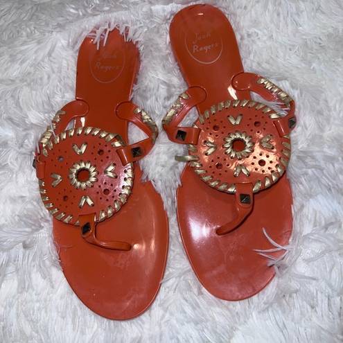 Jack Rogers  Jelly Sandals size 8 Orange and Yellow / Gold Detail