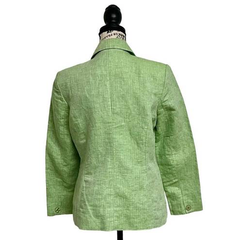 Chadwick's Chadwick’s Womens Linen Blend Green White Harringbone Blazer Jacket Classic 4P