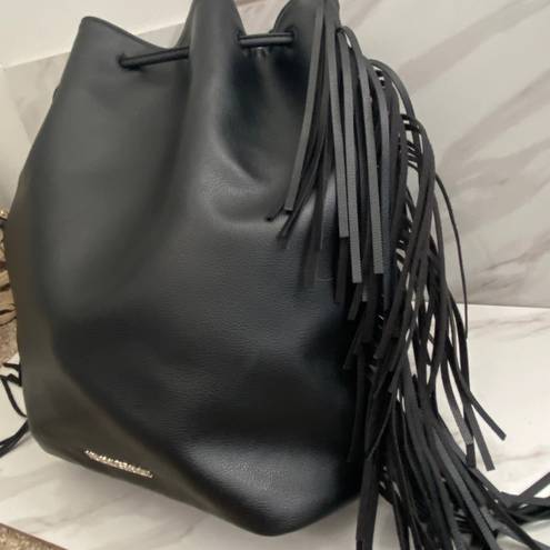 Victoria's Secret VICTORIA’S SECRET Black Fashion Show Faux Leather Fringe Drawstring Backpack