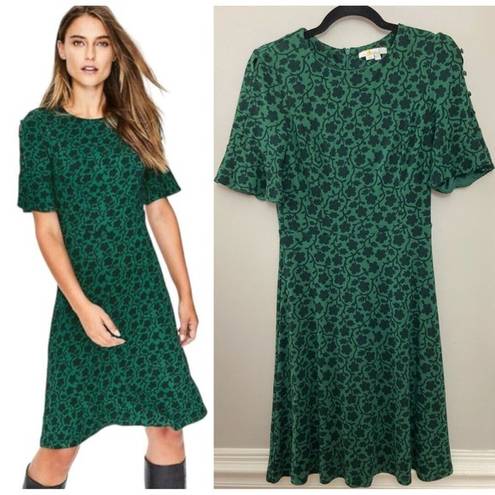 Alexis Boden  Jersey Dress In Green Enchanted Vine Size 4 Fluted‎ Sleeves