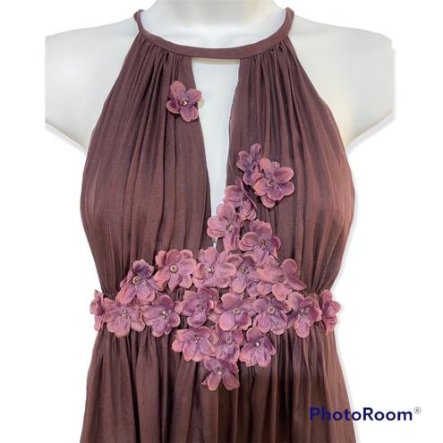 Rebecca Taylor Cocktail Dress 100% Silk Sz 2 Plum Purple Flower Appliqués