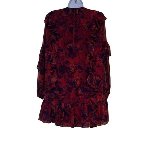 Cinq à Sept 5a7 Cinq A Sept Womens 6 Mini Tent Dress Black Red Floral Ruffles Keyhole NWT