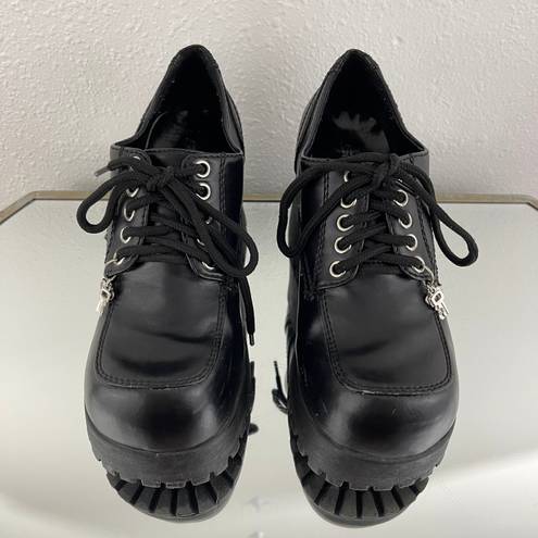 Soda Vintage Y2K Black Faux Leather Chunky Platform Lace Up Heeled Oxford Shoes