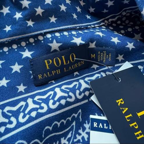 Polo  Ralph Lauren Blue Bandana-Print Twill Slouchy Button Down Shirt Women’s M