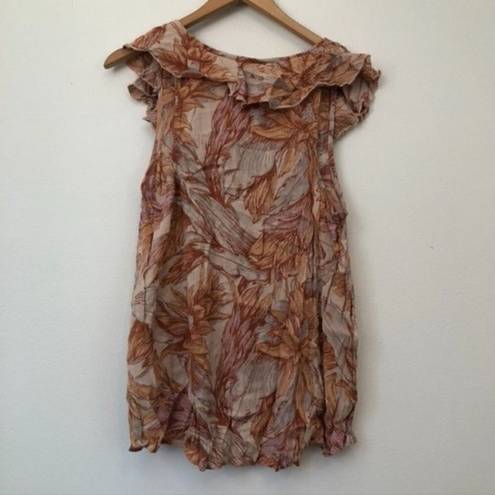 O'Neill  PACSUN Isa Woven Ruffle Floral Tank Top Orange Cream Tropical Boho JRS ?