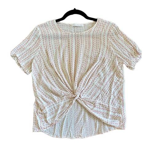 Potter’s Pot 🚨 SALE Potters Pot white linen textured cropped knot front blouse