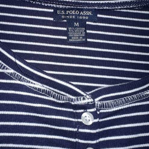 U.S. Polo Assn. striped long sleeve ribbed thermal shirt Navy & White medium NWT