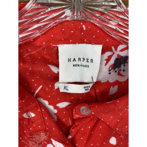 Harper New  Francesca's Tie Front Short Sleeve Button Down Orange Floral Top XL