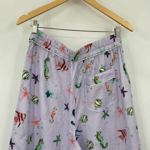 Hill House  Skylar Linen Pants Lavender Sea Creature Pattern High Waist Womens L