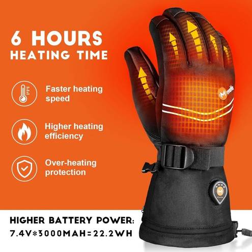 MewaMaA Heated Gloves for Men Women 7.4V Battery Rechargeable Heated Gloves XL