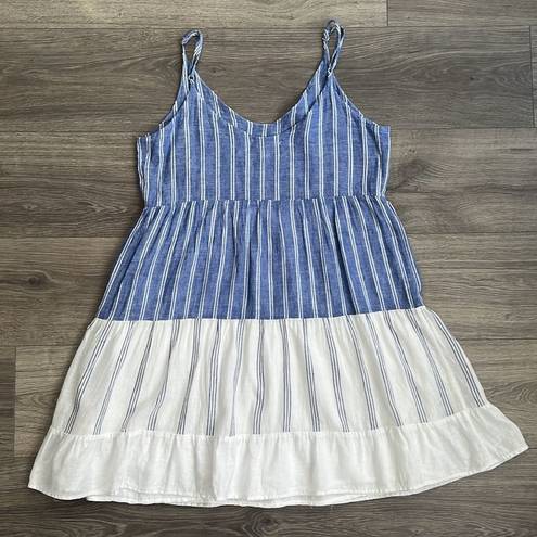 Rails  Mattie Dress Mixed Blues Linen Tiered Ruffle Mini Blue White Stripe Medium