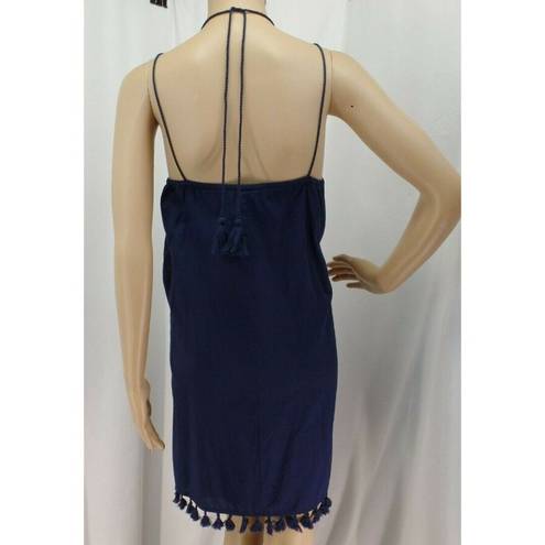 The Loft "" BLUE GEO EMBROIDERED TASSEL TRIM BOHO SWING COASTAL DRESS SZ: M NWT