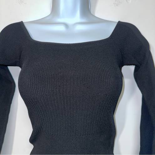 Good American  The Off Shoulder Ribbed‎ Knit Sweater Pullover in Black size 2