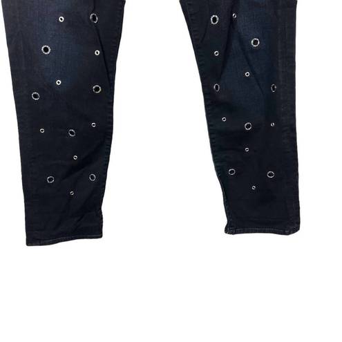 Hudson Jeans Hudson Riley Grommet Studded Slim Boyfriend Jeans in Stellar Black Size 25