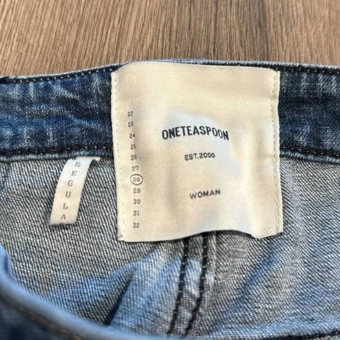 One Teaspoon  High Waist Free Bird Fitted Distressed Stretch Blue Jeans Size 28