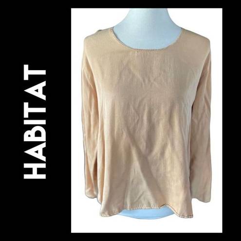 Habitat  Women's Golden Peach Flared V Shape Long Sleeves Scoop Neck Sweater Size