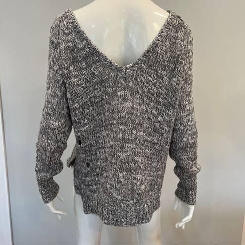 Vintage Havana  Marled Gray Distressed Side Zippers Slouch Sweater