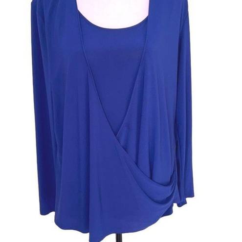 Coldwater Creek  Women's Wrap Drape Top Long Sleeve Shirt Layered Blue Large