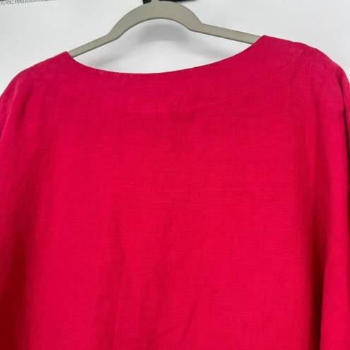 Bryn Walker  100% Linen Top Red Oversized Lagenlook Long Dolman Sleeves Size M