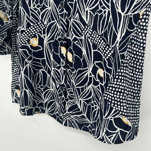 Habitat  Palm Beach Floral Swing Tunic Navy Blue Pockets Lagenlook Size L